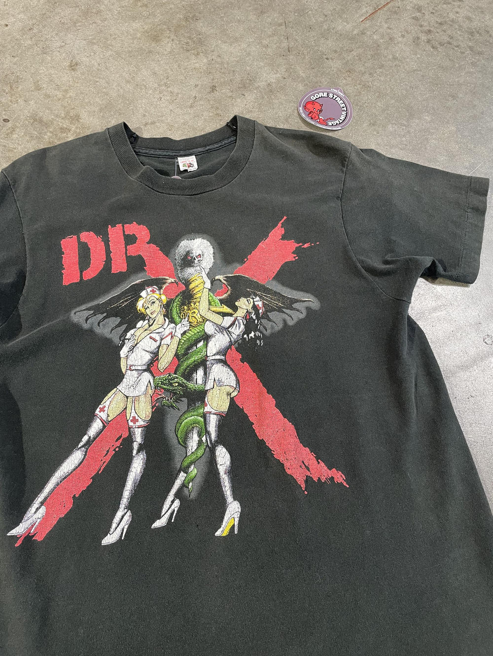 Vintage Black 90s Motley Crue Dr Feelgood Tour Tee L 19x28